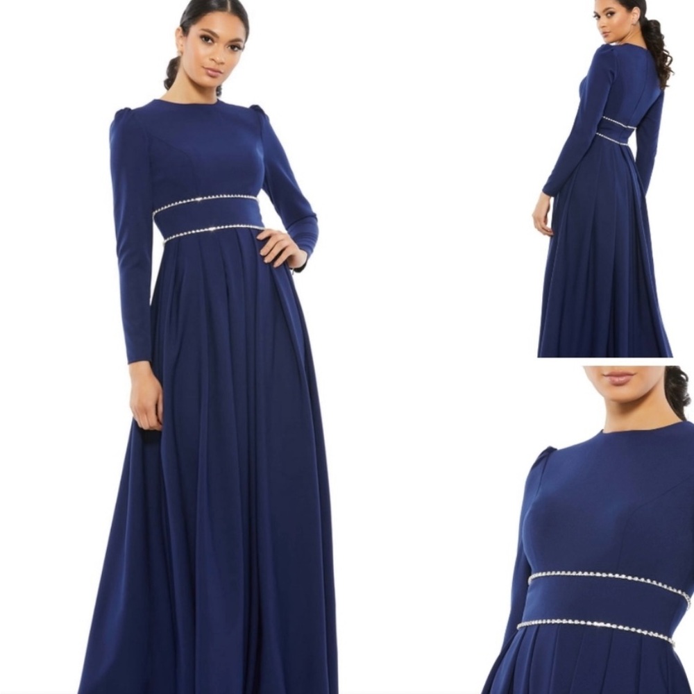 Mac Duggal Long Sleeve Blue Dress